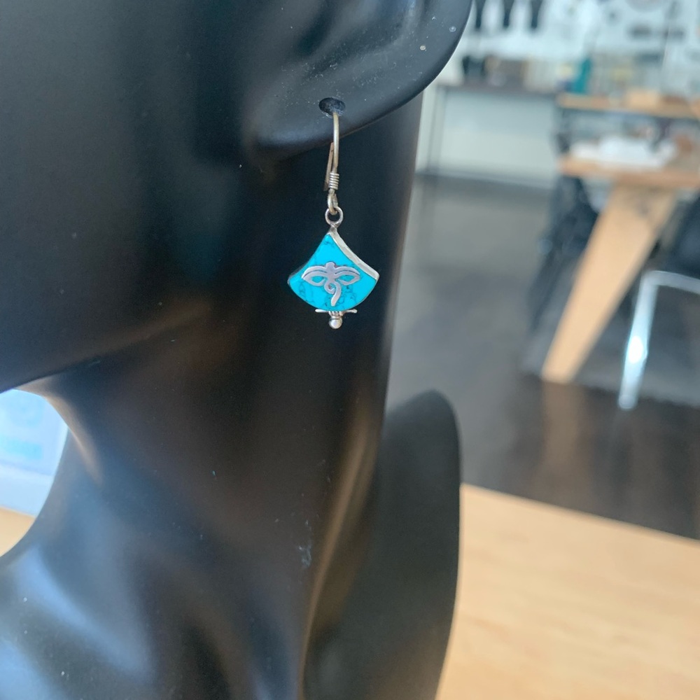 Buddha Eye Turquoise .925 Sterling Silver Dangle Earrings